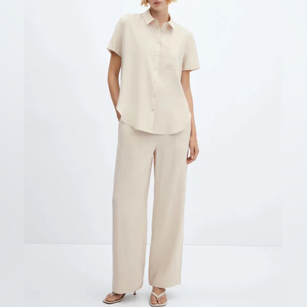MANGO Beige Set Shirt & Wide-Leg Pants (Size M) Women’s two piece